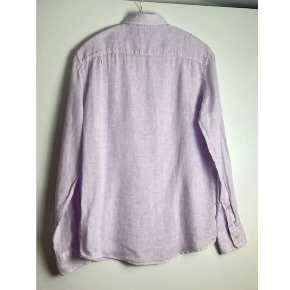 Faherty Laguna Linen Shirt XS Lavender Melange Button Up Coastal Chic Top Shirt - Picture 3 of 7